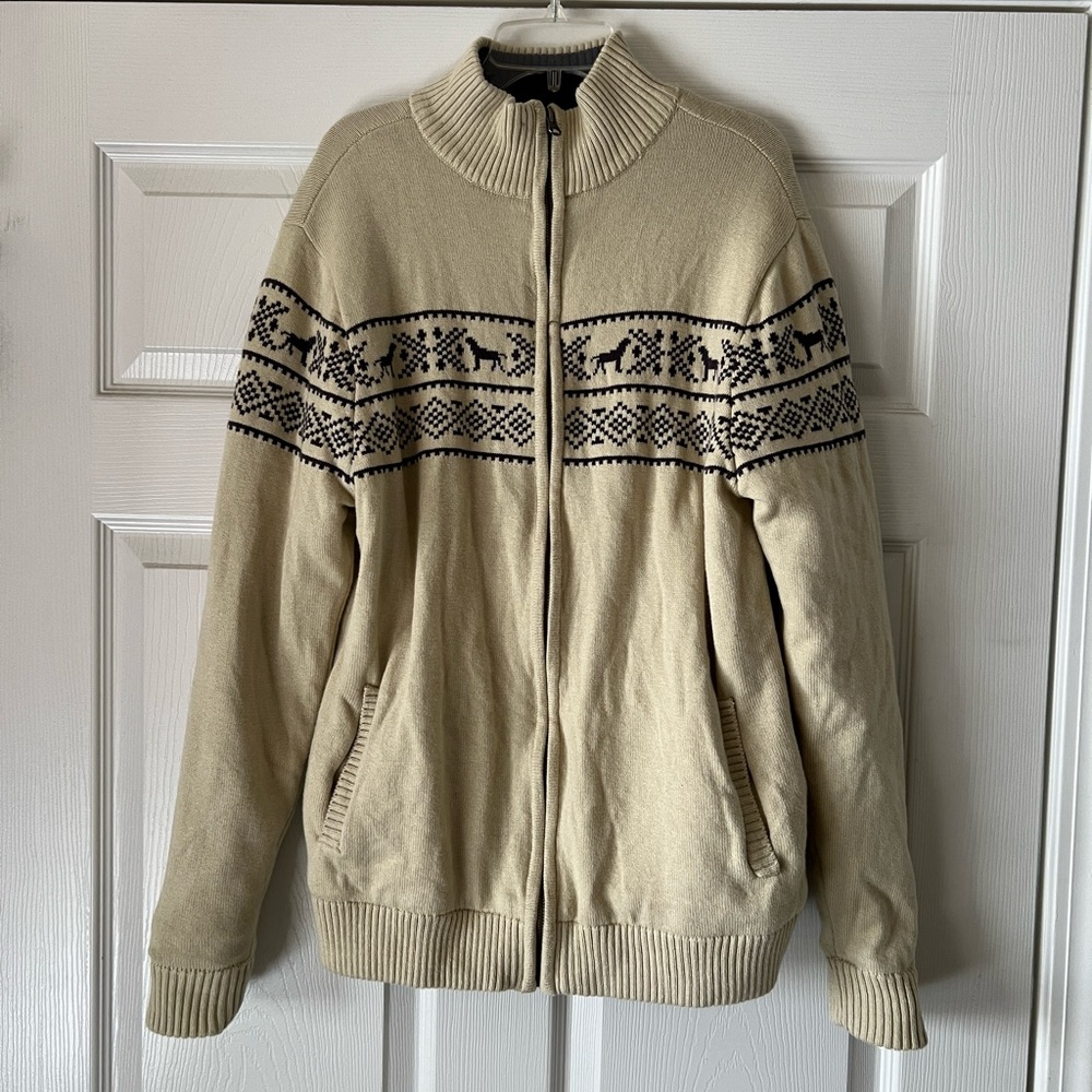 NWOT MENS SOUTHERN PROPER FARM FAIR ISLE CARDIGAN SZ L.